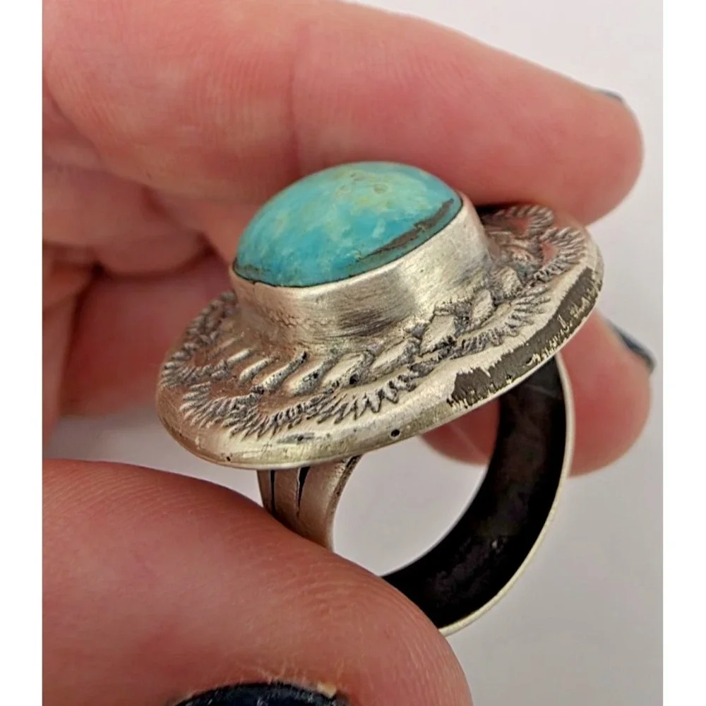 Turquoise‎ Oval Ring Sterling Silver 925 Size 7 Southwestern Western NWOT